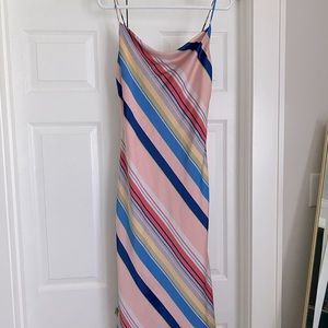 Lucy Paris Pink Rainbow Striped Midi Slip Dress